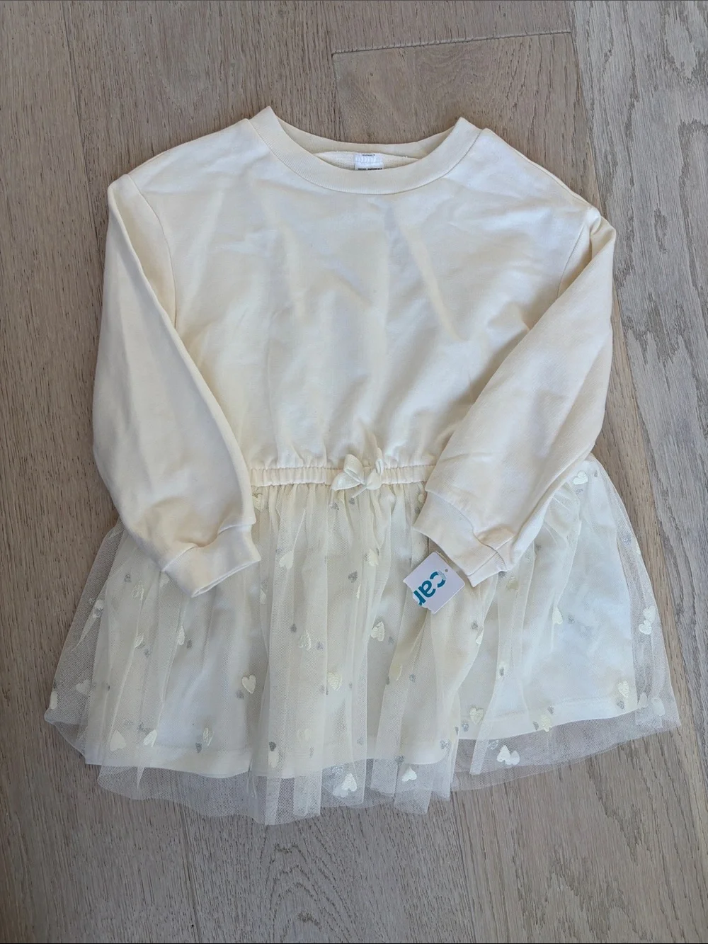 NWT - Carter's Cream Tulle-Hem Sweatshirt Dress with Heart Accents